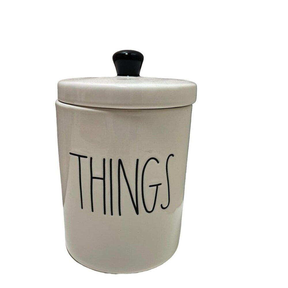 Rae Dunn "THINGS" Canister Ceramic 2 PC. White With Black LL NEW